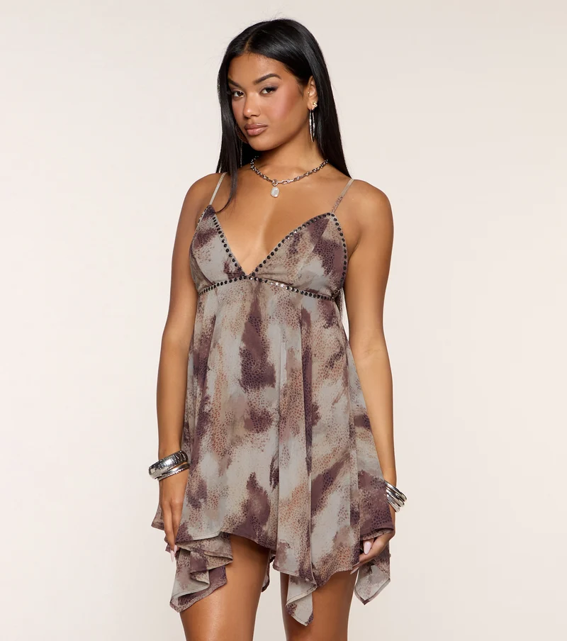 Miss Me Yet Abstract Babydoll Mini Dress
