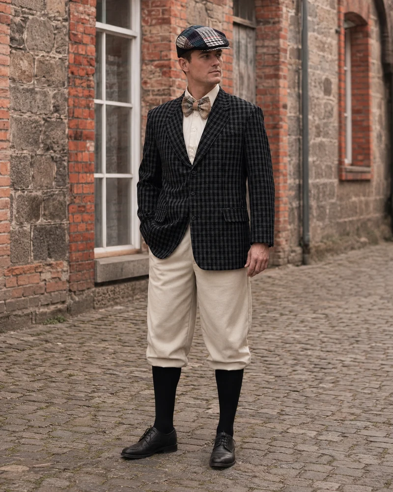 20er Jahre Knickerbocker Outfit Herren Gr. 48 7-teilig mit Sakko, Mütze und Accessoires