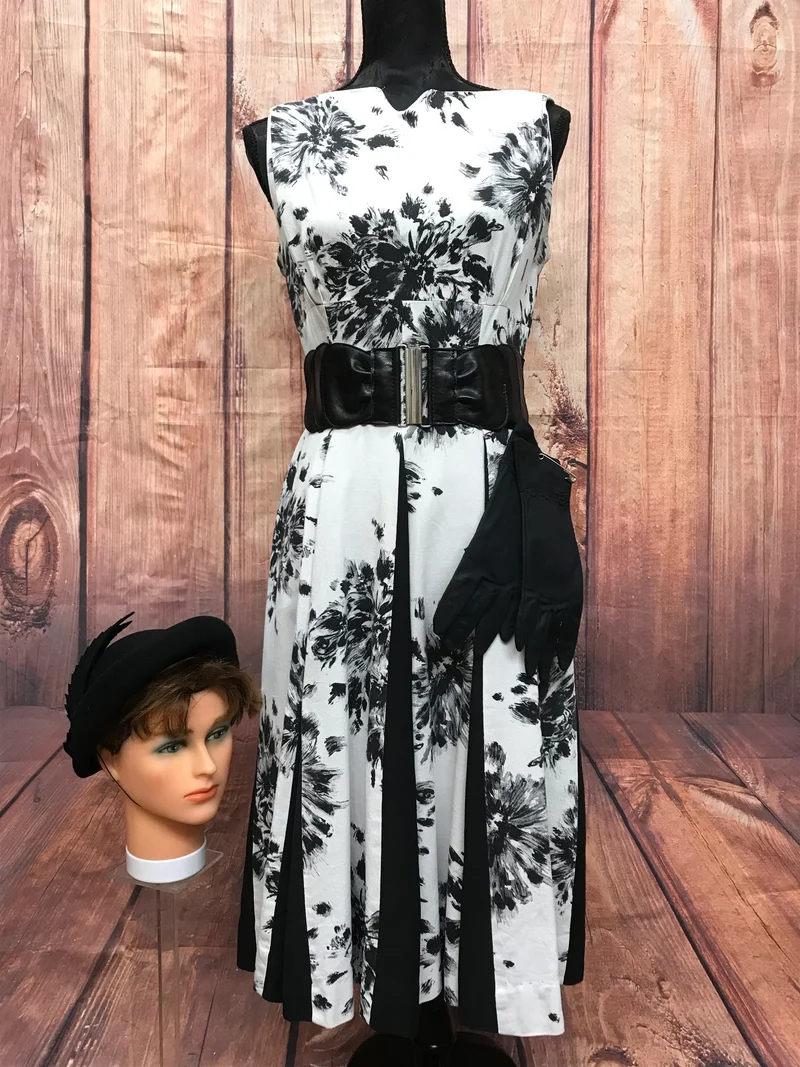 Vintage 50er Jahre Kleid Set Schwarz-Weiß Gr. 38