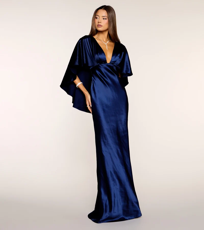 Kerry Satin Cape Mermaid Formal Dress