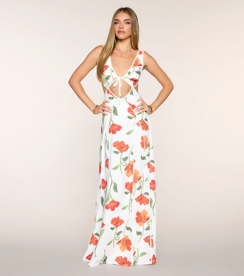 Rylan Floral Linen Cutout A-Line Dress