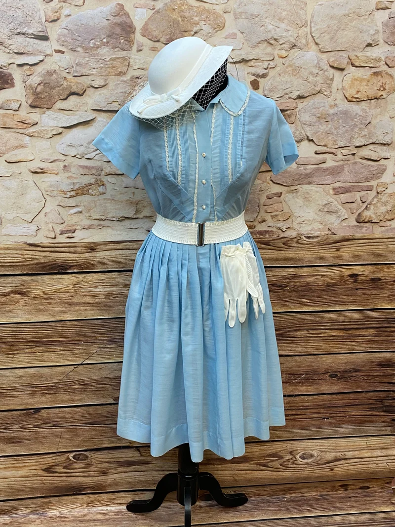 Vintage Kleid Oldtimer Mode hellblau Gr.34