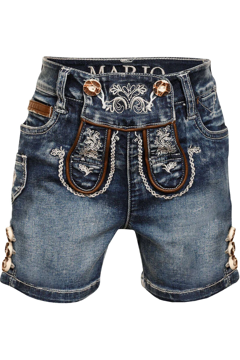 Kinder Jeansshort im Lederhosenlook