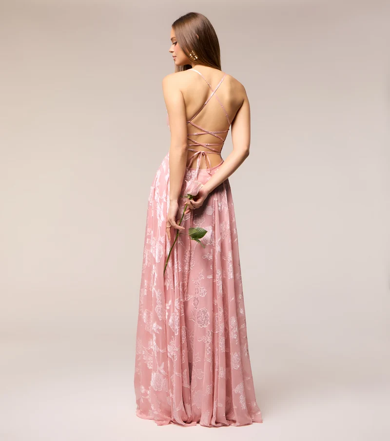 Vivienne Floral Brocade Lace-Up Dress