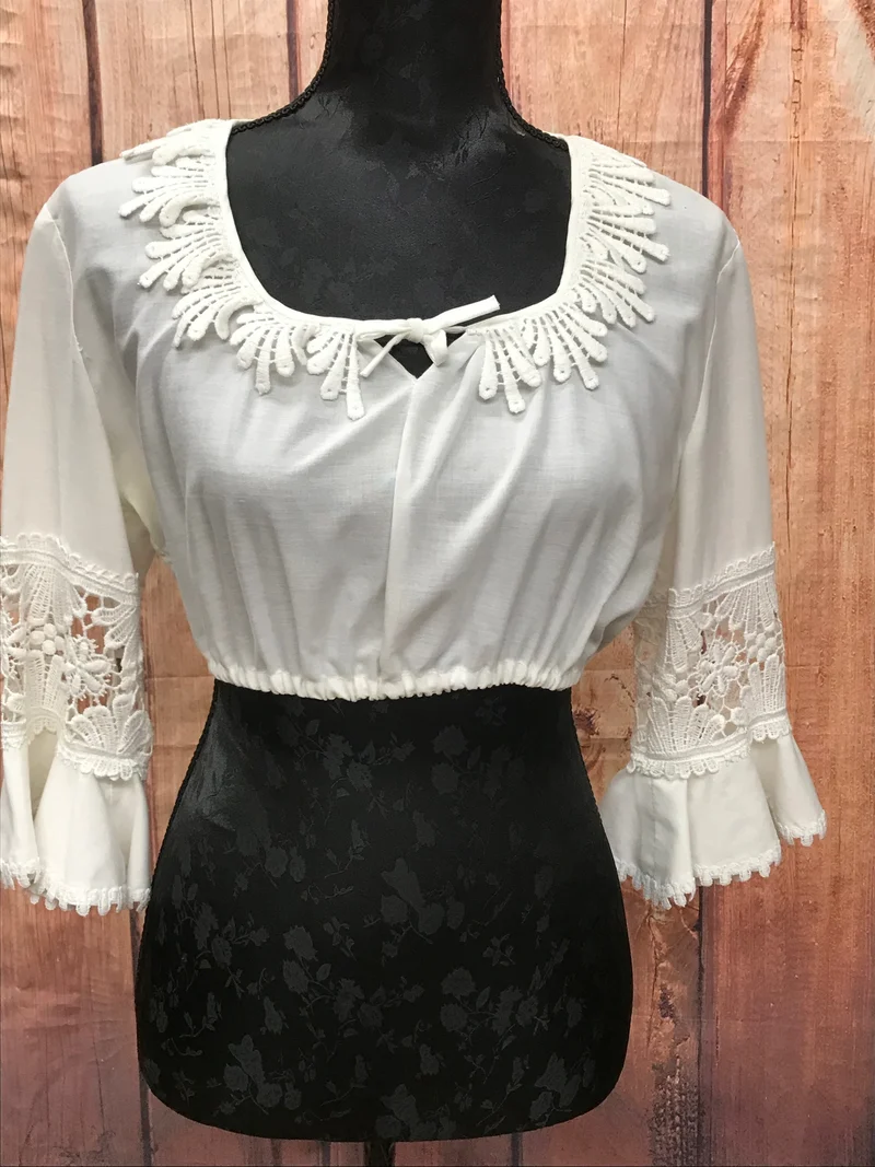 Vintage Dirndlbluse offwhite - 70er Jahre, Gr.42
