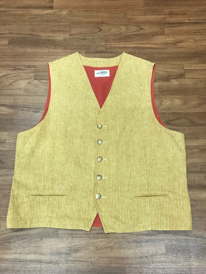 Herren-Weste Größe 56 – Vintage-Streifenlook in Senfrot & Olivgrün