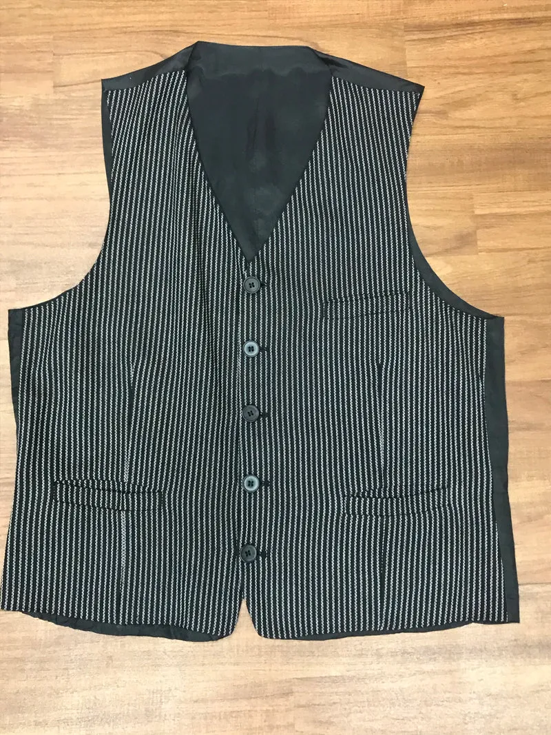 Vintage Herren-Weste Größe 52 – Schwarz mit weißem Streifenmuster