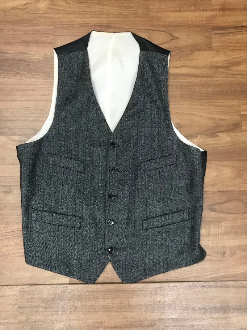 True Vintage Weste für Herren – Größe 44 – Fischgrät in Schwarz/Grau