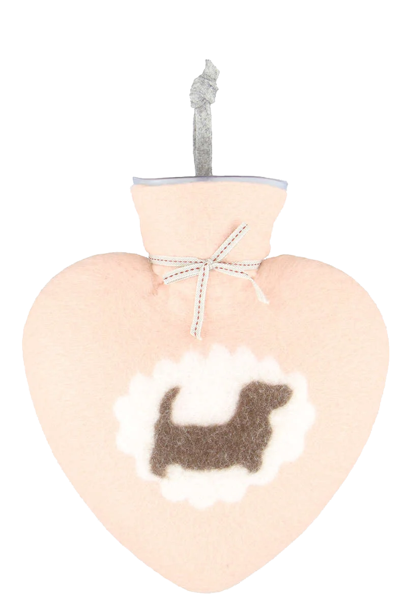Wollfilz-Wärmflasche in Herzform mit Dackelmotiv