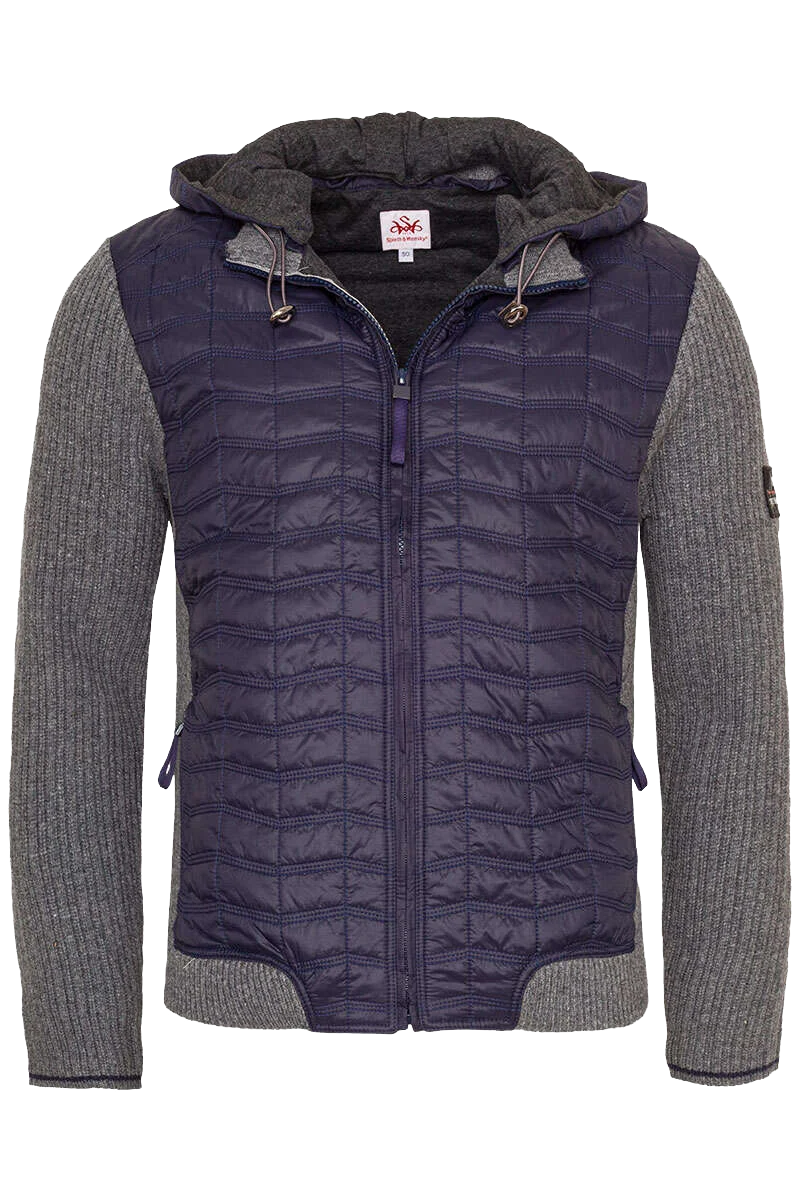 Herren-Steppjacke mit Strick und abnehmbarer Kapuze nachtblau
