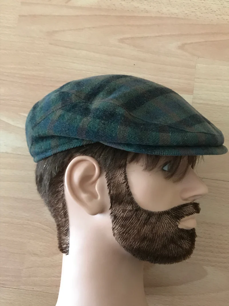 Vintage Schiebermütze Karo Grün-Braun aus Schurwolle – Größe 56