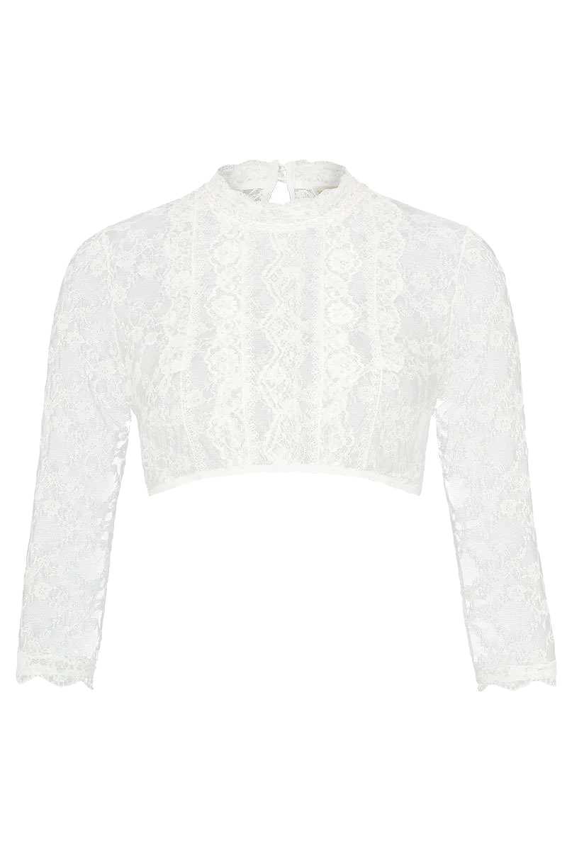 Hochgeschlossene Dirndlbluse aus feiner Spitze 3/4-Arm