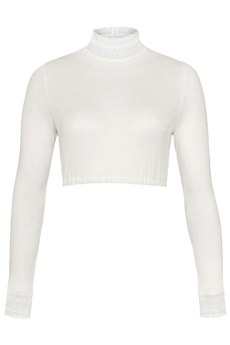 langärmlige Spitzen-Dirndlbluse mit Stehkragen