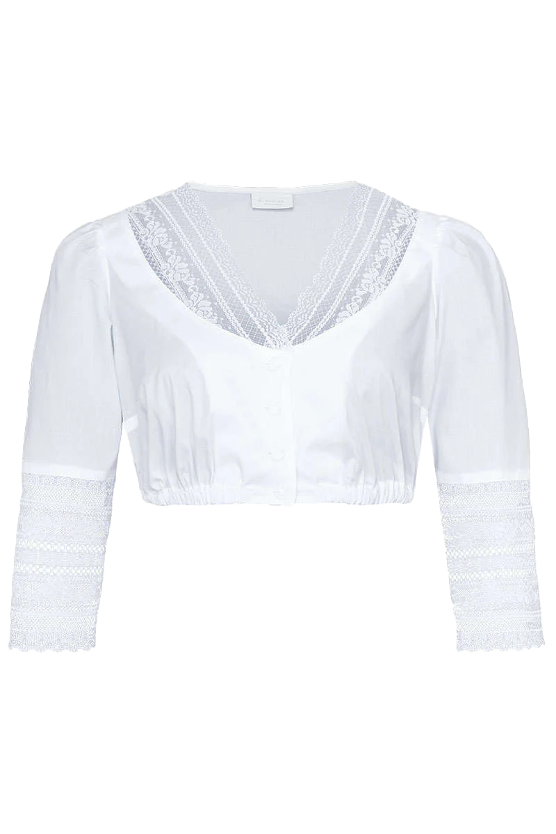 Dirndl-Bluse V-Ausschnitt mit Spitzenbesatz