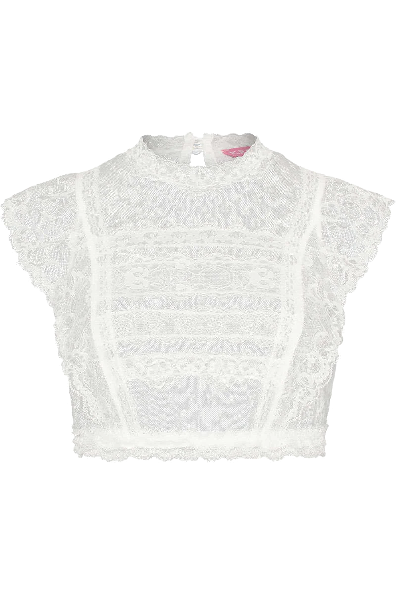 Hochgeschlossene Dirndlbluse aus feiner Spitze mit Flügelarm