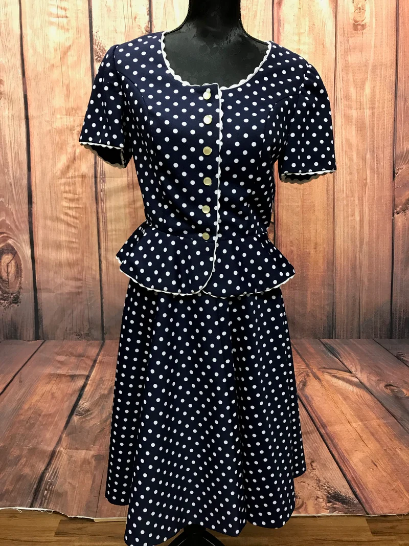 50er Jahre Damen Zweiteiler Vintage Polka Dots Kleid Set Gr. 36