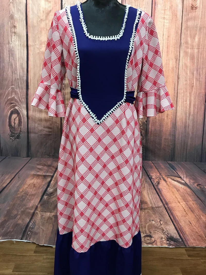 Vintage 70er Jahre Kleid in Rot/Blau – Gr. 42