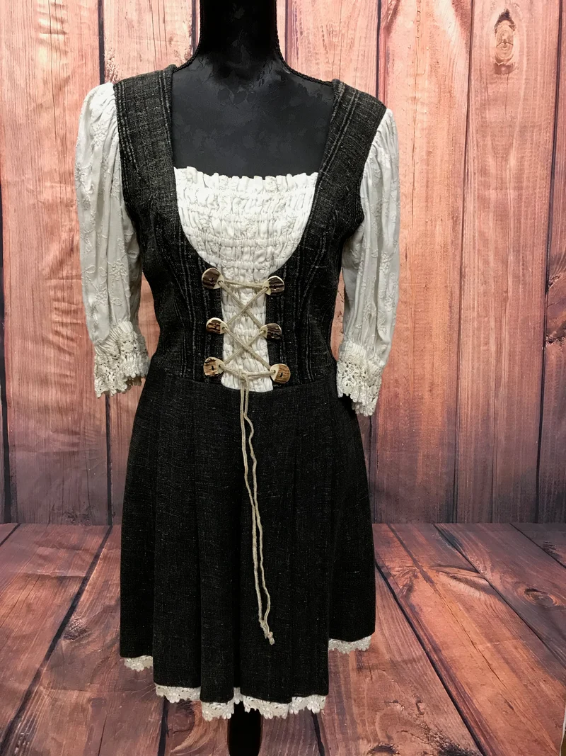 Vintage Trachtenkleid schwarz beige – Landhausstil, Größe 38