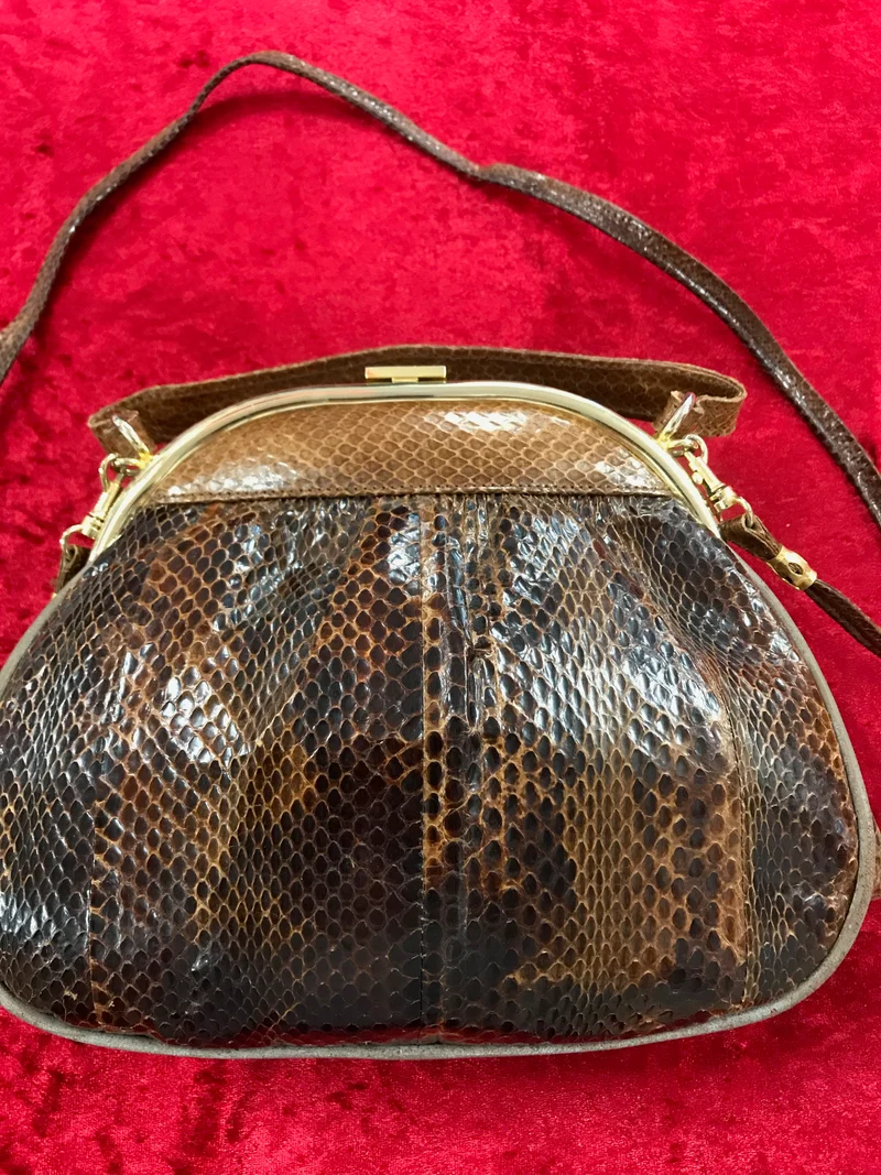Vintage Schlangenleder Handtasche – 25 x 20 cm – Braun