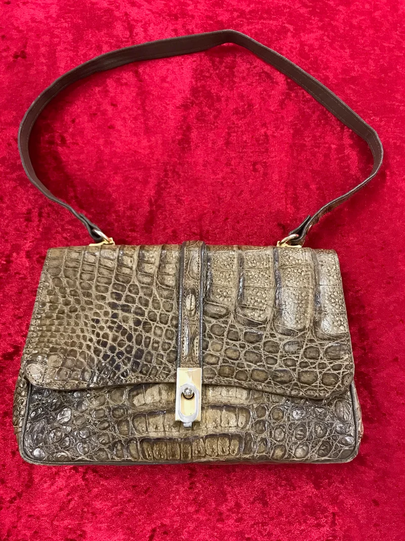Vintage Handtasche Leder Kroko Braun 70er Jahre Damen