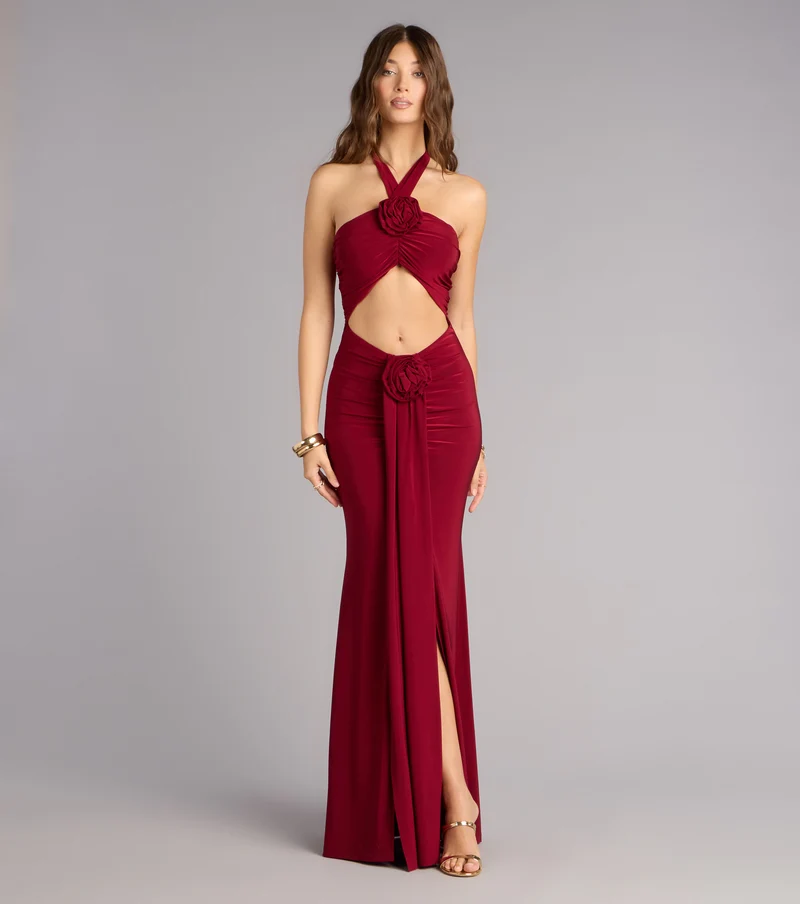 Lilian Halter Flower Cutout Mermaid Formal Dress