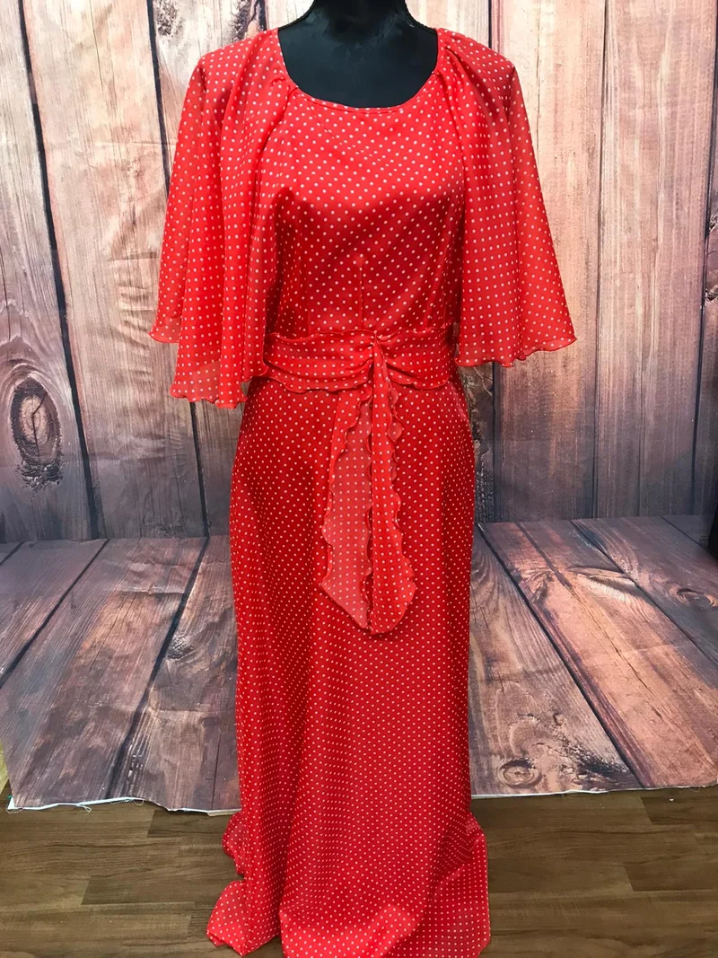 70s Vintage Maxi-Polkadotkleid – Größe 36