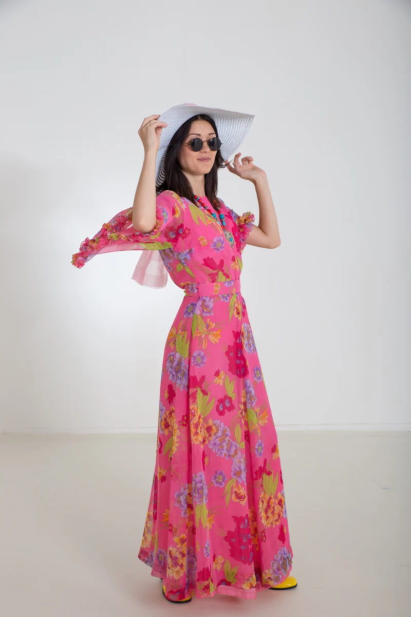 70er Jahre Maxi-Kleid True Vintage Original Gr.36