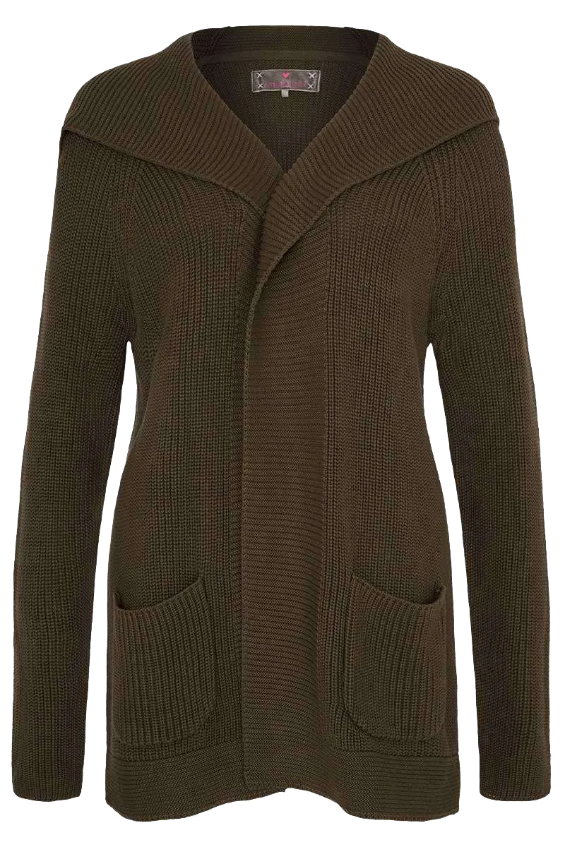 Lange offene Damen Strickjacke mit Kapuze