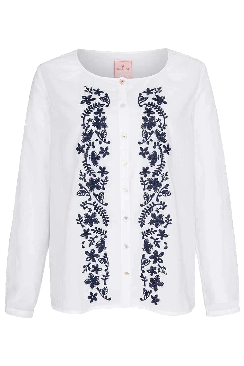 Damenbluse mit Blumenstickerei langarm