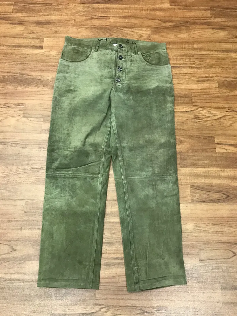 Vintage Trachtenlederhose Herren Grün Echtleder Lang Größe 54 1990er