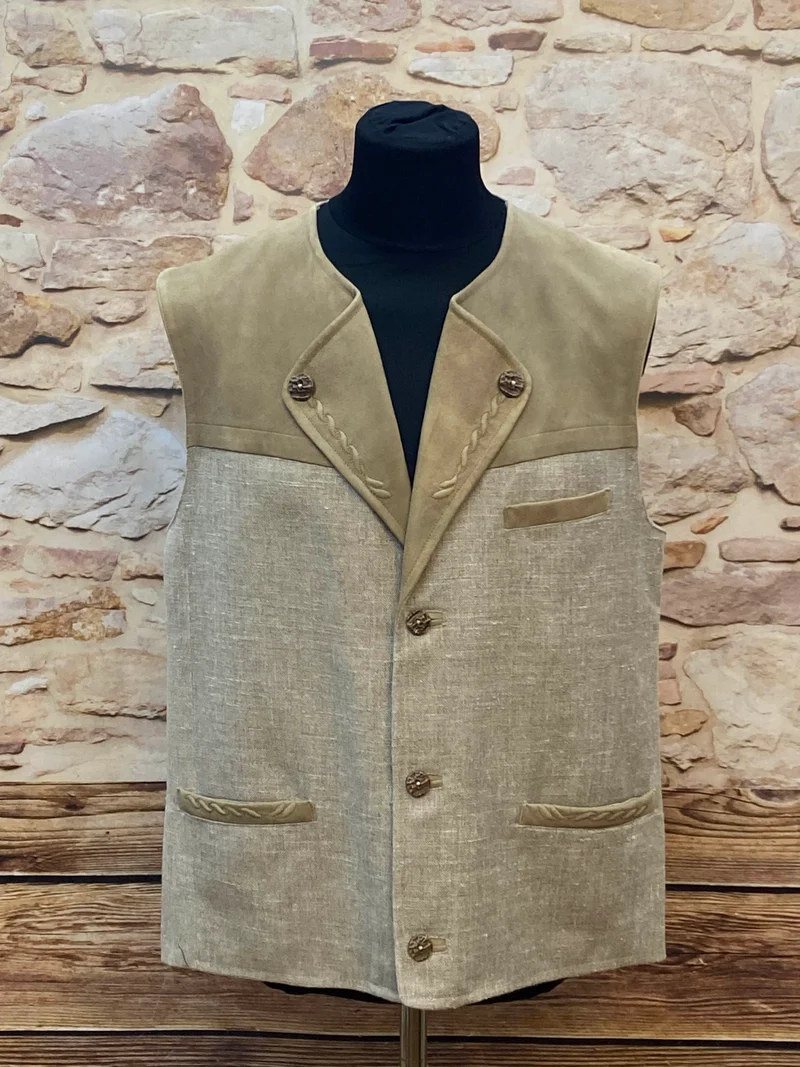 Trachtenweste Leinen & Veloursleder – Beige – Gr. 52 (Sale)