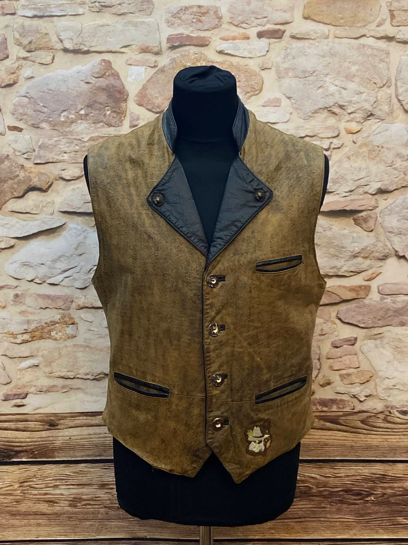 Vintage Trachtenweste Herren Echtleder Braun Gr. 46 – Rustikal & Hochwertig