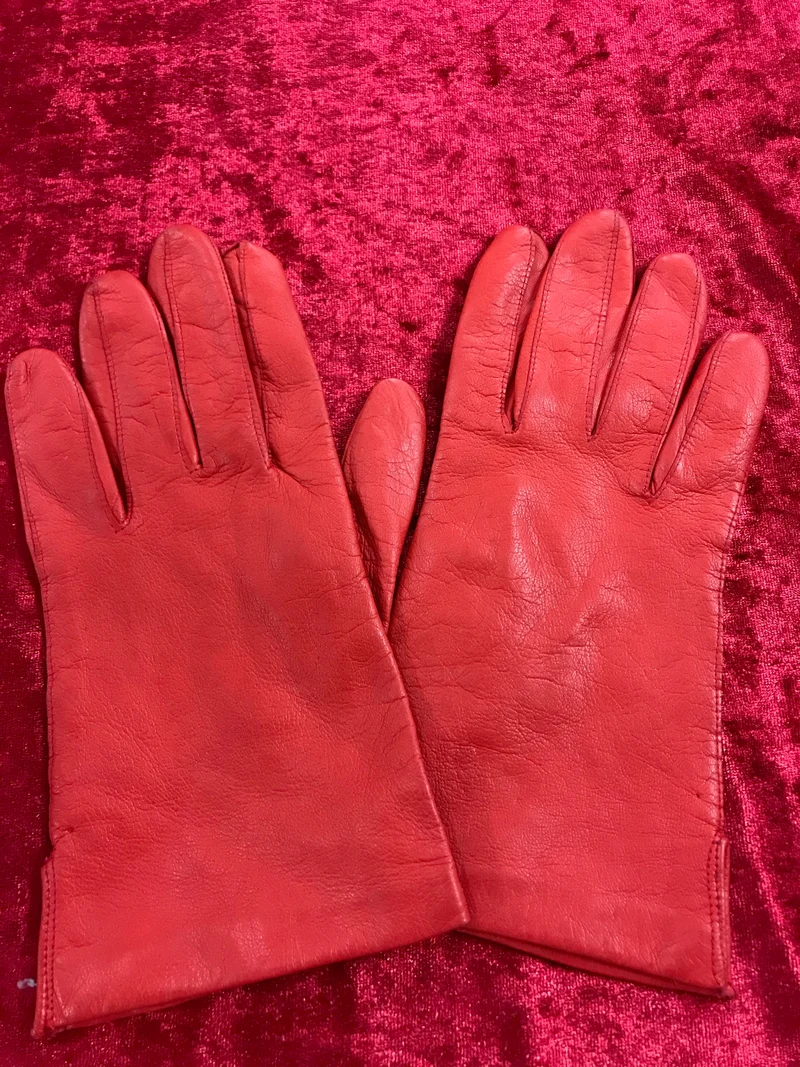 Vintage Handschuhe Leder Rot – Größe M (7)