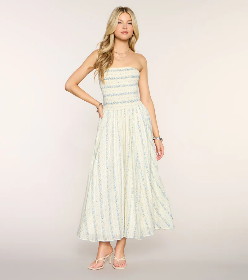 Sunday In Bloom Strapless Midi Dress