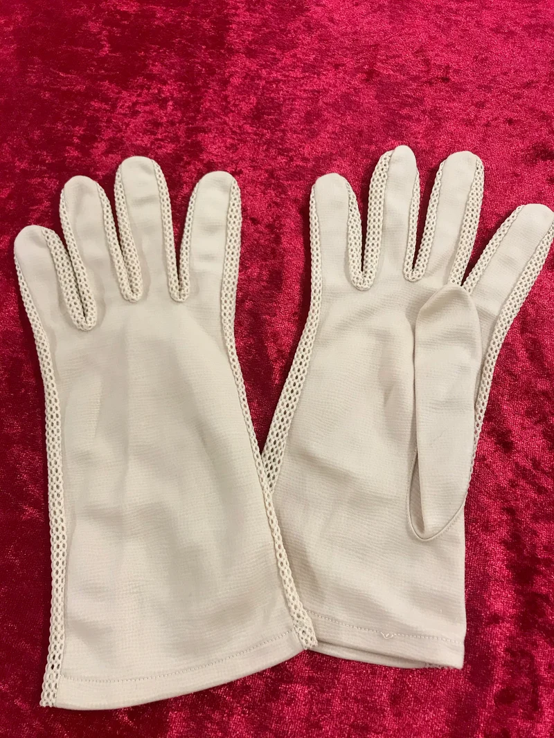 Vintage Handschuhe Damen L – Beige, Nylon, mit Spitzen-Details