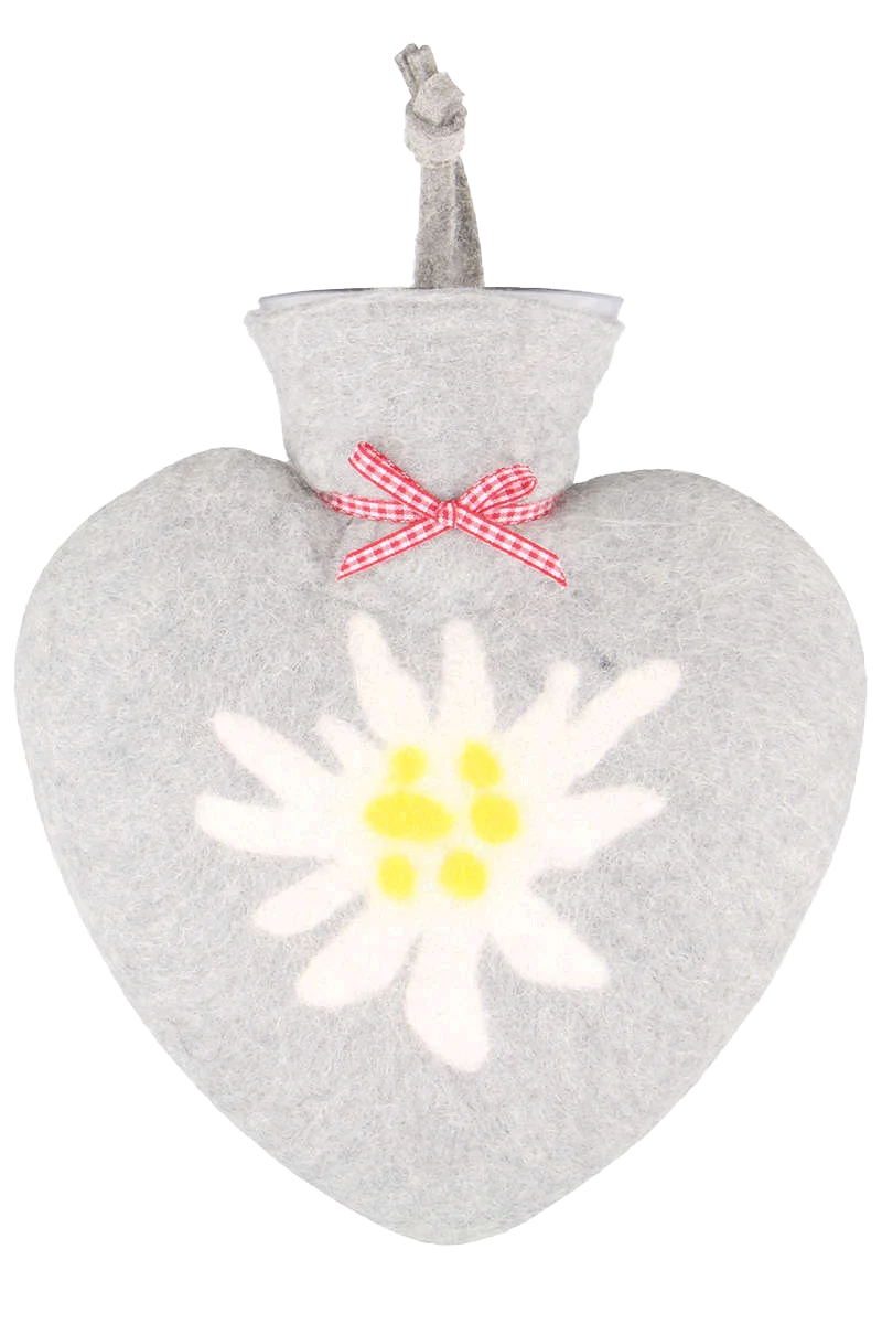 Wollfilz-Wärmflasche in Herzform Edelweiss