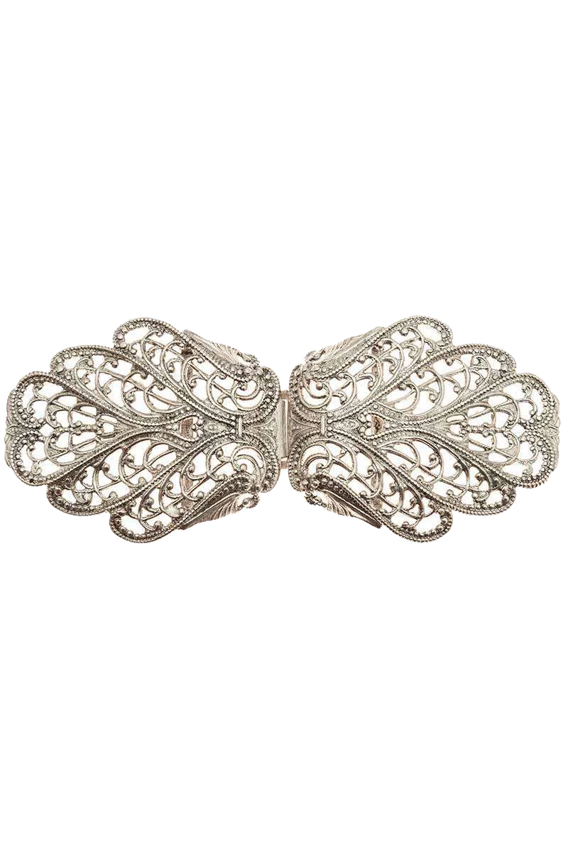 Schürzenschließe 10x4cm altsilber