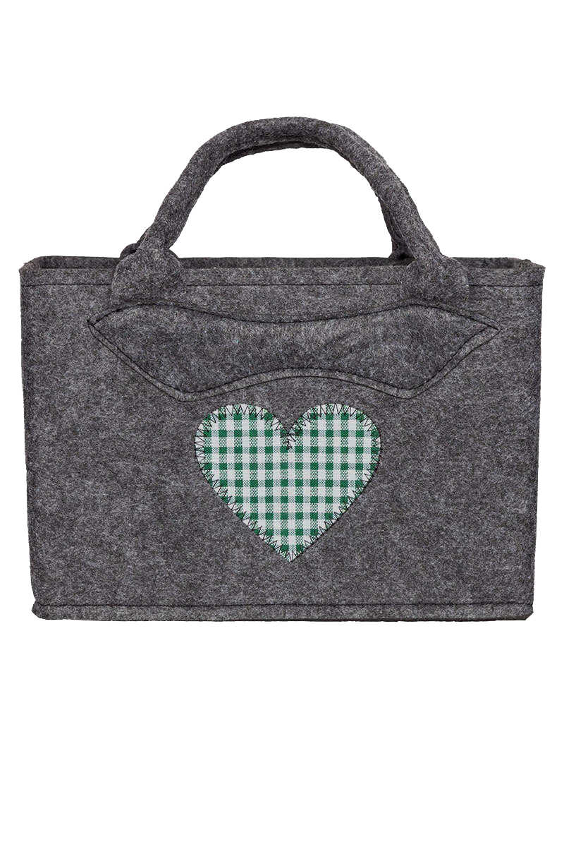 Trachten-Filztasche klein anthrazit mit kariertem Herz