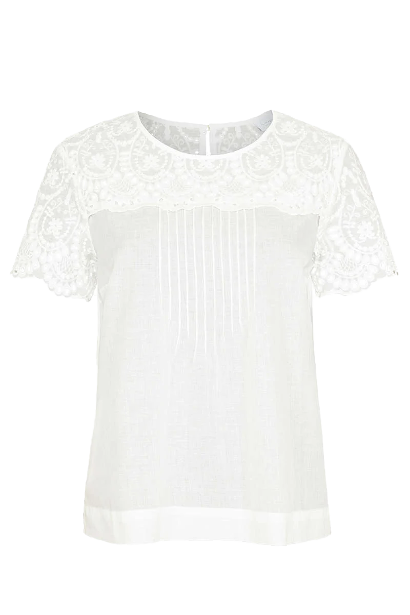 Damen Trachten Baumwollbluse mit Spitzeneinsatz
