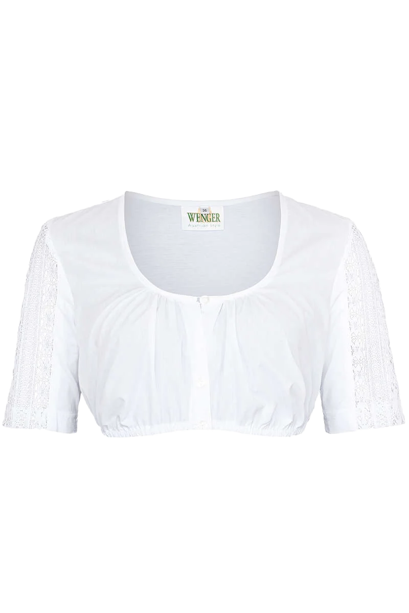 Dirndlbluse mit Stretch-Rücken halbarm weiss