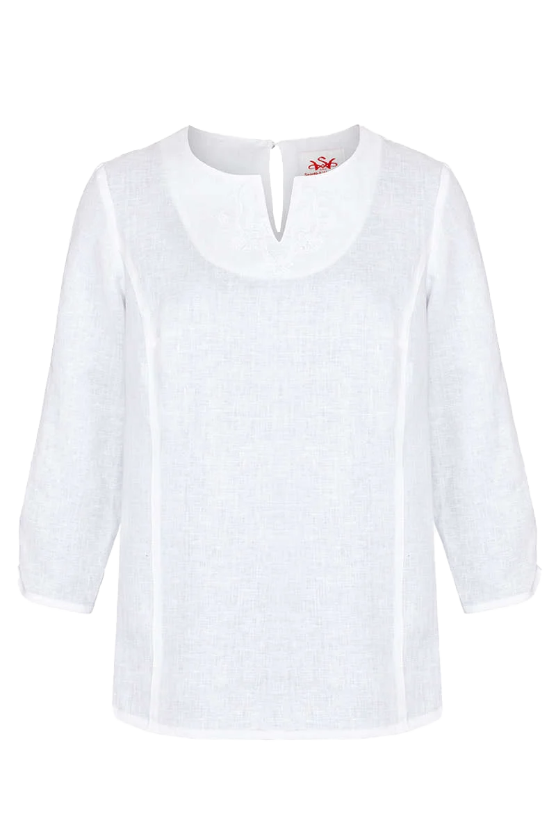 Trachten-Leinenbluse mit Stickerei