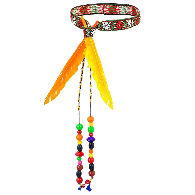 Buntes Hippie Stirnband mit Federn und Perlen