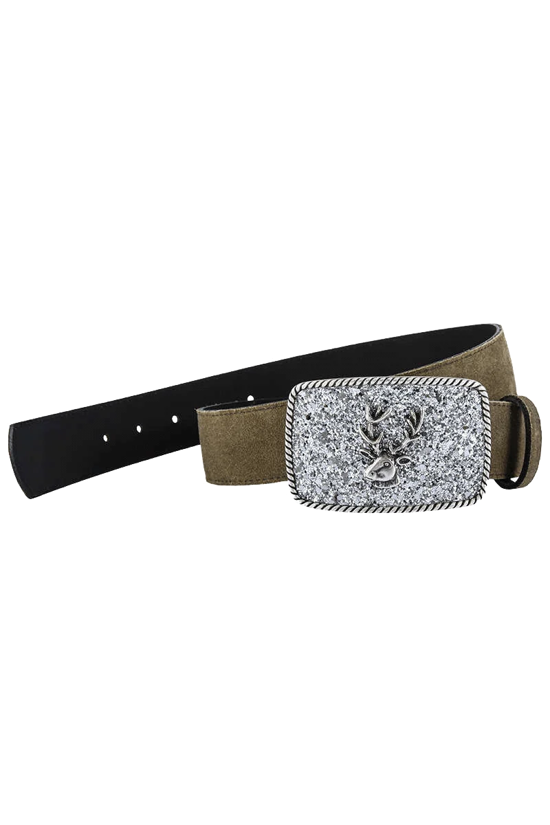 Damen-Leder-Gürtel Glitzer mit Hirschkopf