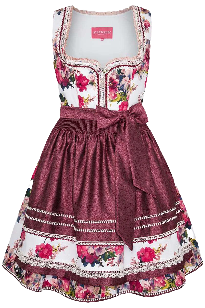 Mini Blumen-Dirndl weinrot