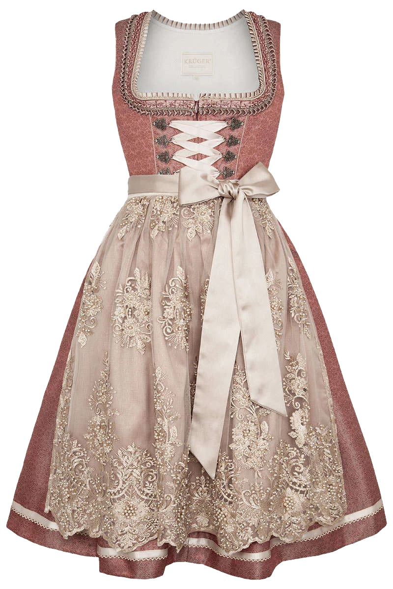Midi-Dirndl mit Perlen-Stickerei-Schürze altrosa