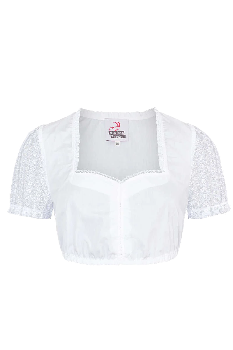 Dirndlbluse mit variablem Balkonettausschnitt und Spitzenärmel