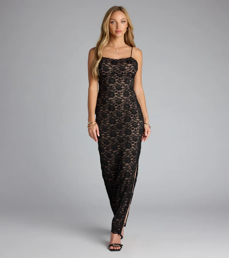 Pippa High-Slit Open Back Lace Dress