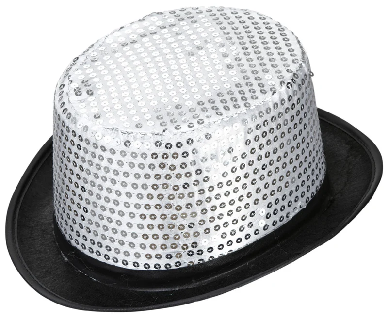 Zylinder mit Pailletten silber