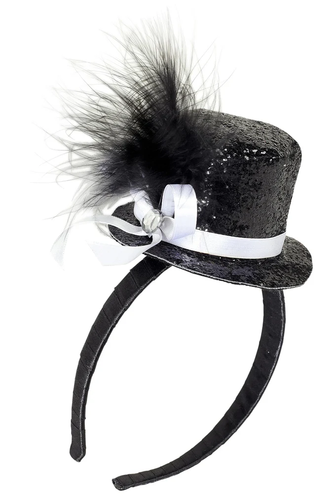 Mini Glitzer Zylinder an Haarreif schwarz