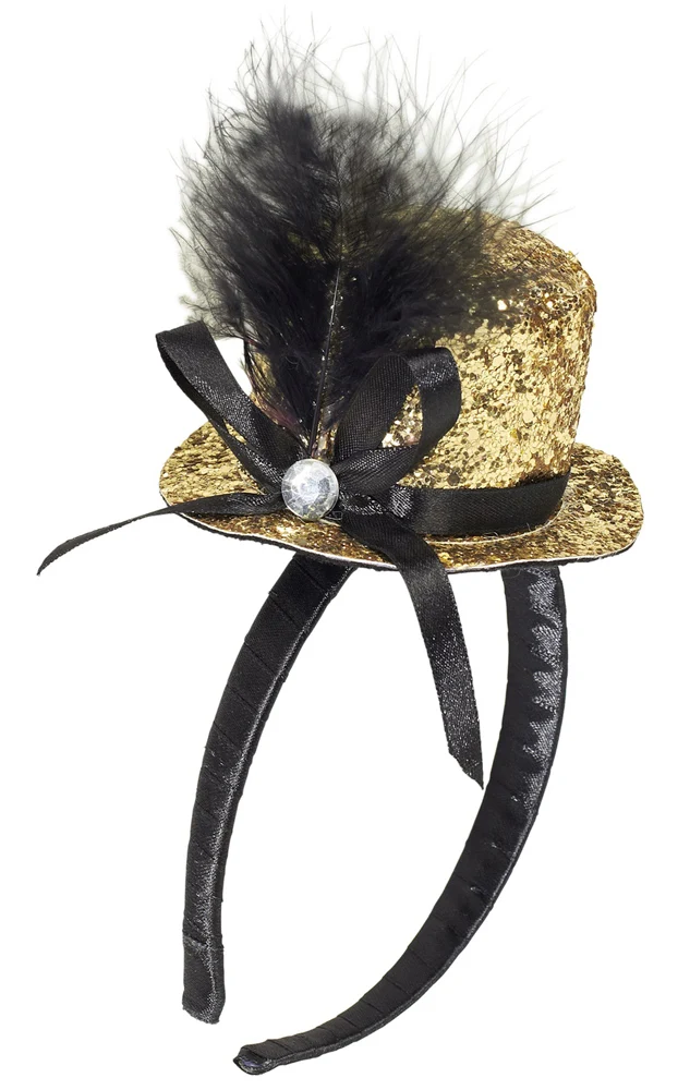 Mini Glitzer Zylinder an Haarreif gold